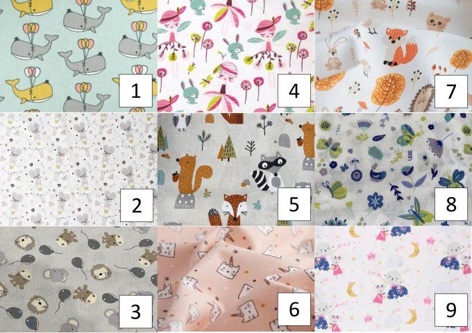 Serviette enfant 21 cm et sa pochette (n° 1 à 9)