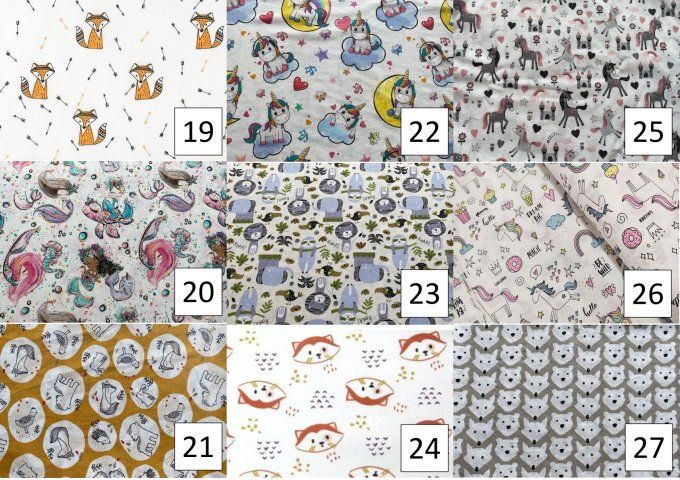 Serviette enfant 21 cm et sa pochette (n° 19 à 27)